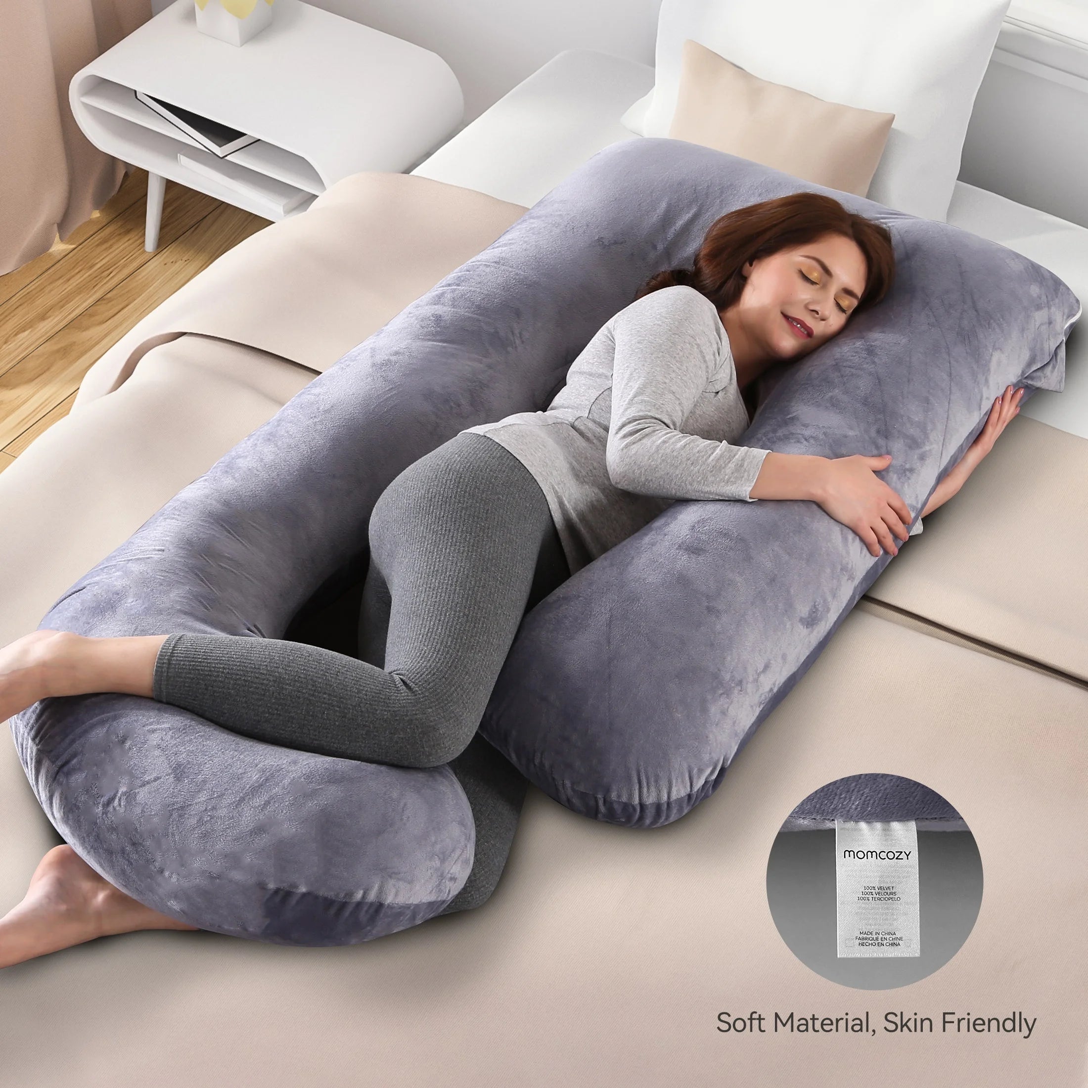 Pregnancy Pillow, U Shaped Full Body Maternity Pillow for Sleeping with Removable Cover, 57 Inch Grey
